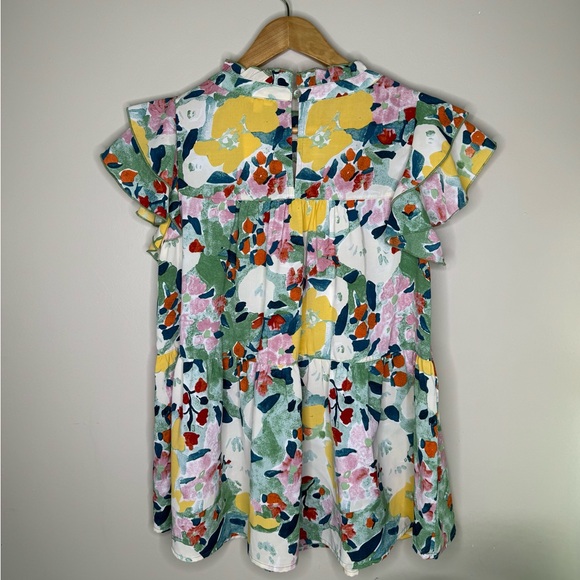 Boutique multicolor floral tiered ruffle neck sleeve babydoll top size SMALL NWT - Picture 7 of 7